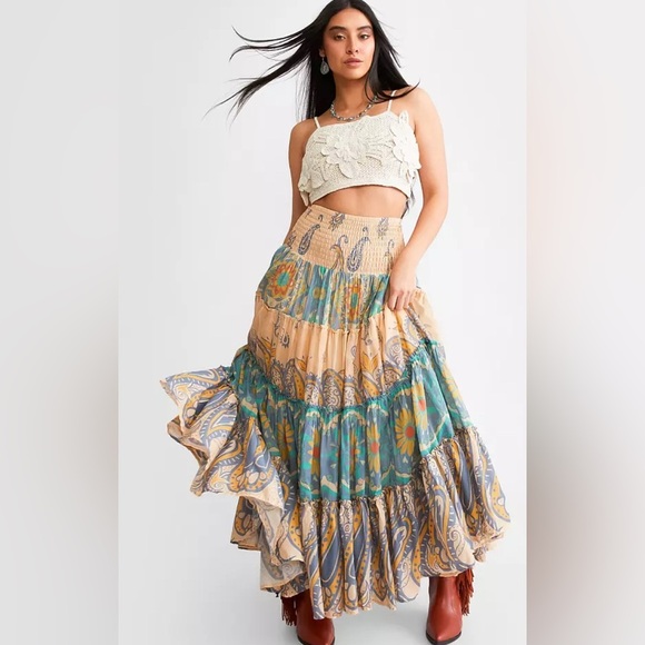 Free People Blue Sky Combo Convertible Maxi Skirt–Size Small brand new with tag - Picture 1 of 16